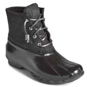 NEW Sperry Saltwater Rain Duck Boots Sparkle Black 6.5